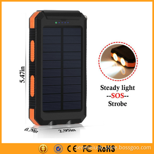Portable 10000mAh Solar Backup Charger Waterproof for IOS Android Cellphones